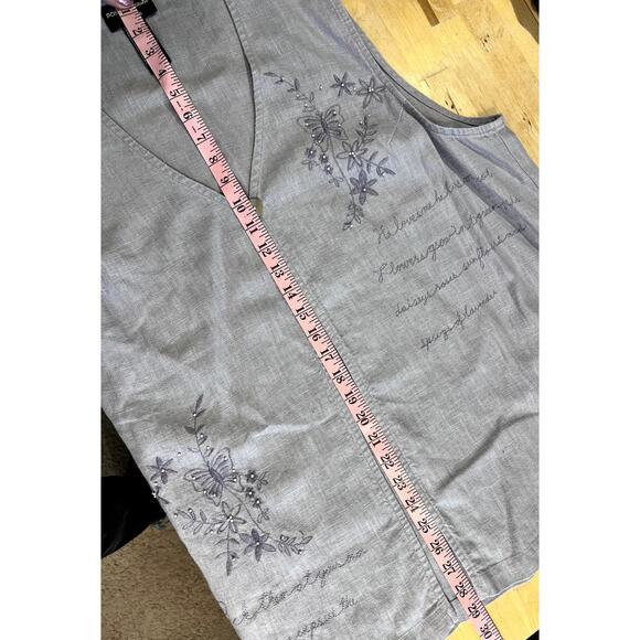 Vtg 90s Positive Attitude Linen Midi Dress Vest Set 1X Floral Embroidered Pearls - Picture 7 of 16